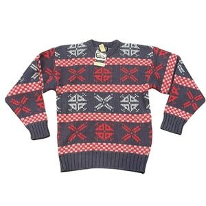 Vintage Woolrich Knit Sweater Men's Large Gray Red Jacquard Wool Mohair NOS